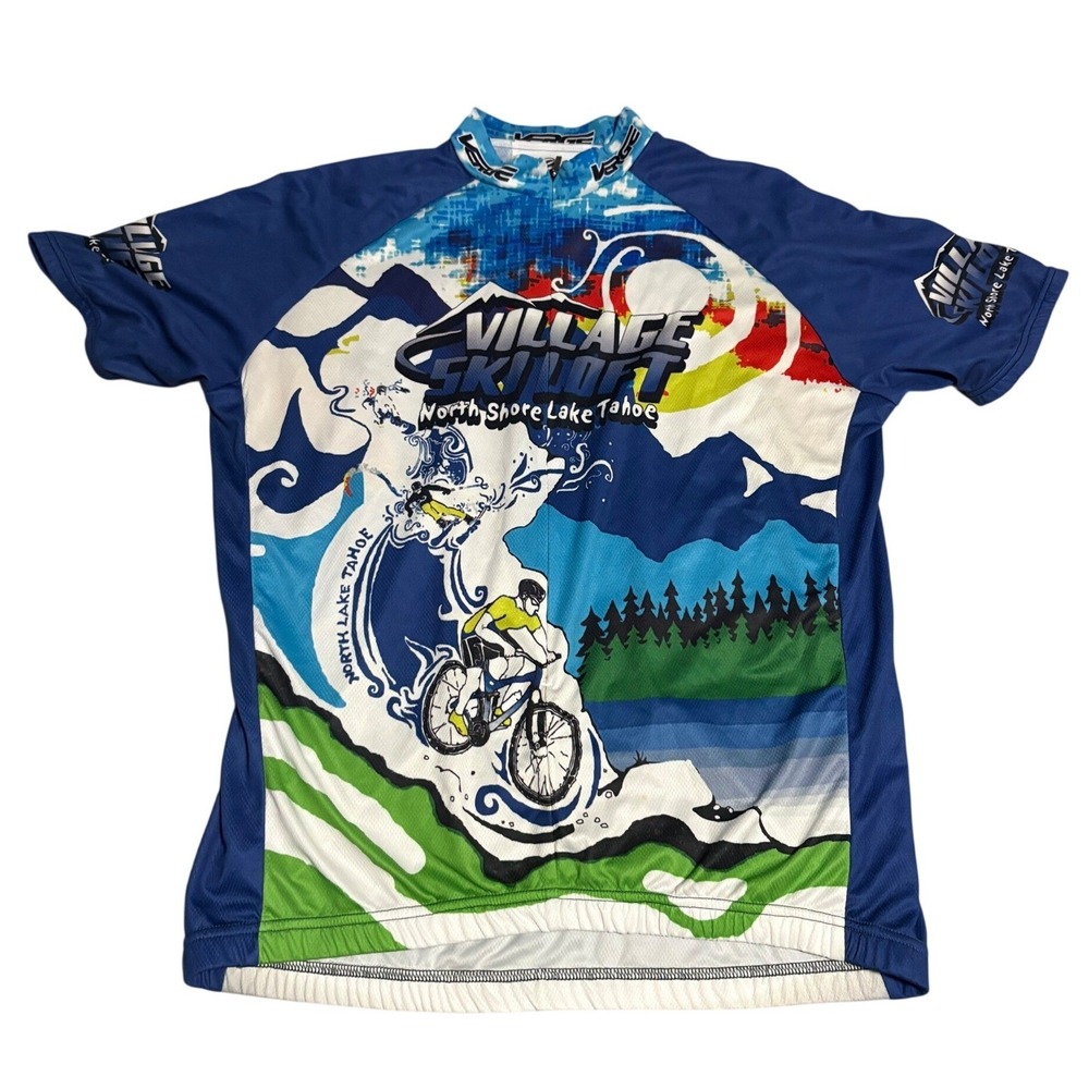 Verge Village Ski Loft Lake Tahoe Cycling Jersey Mens XL Trek Specialized Blue